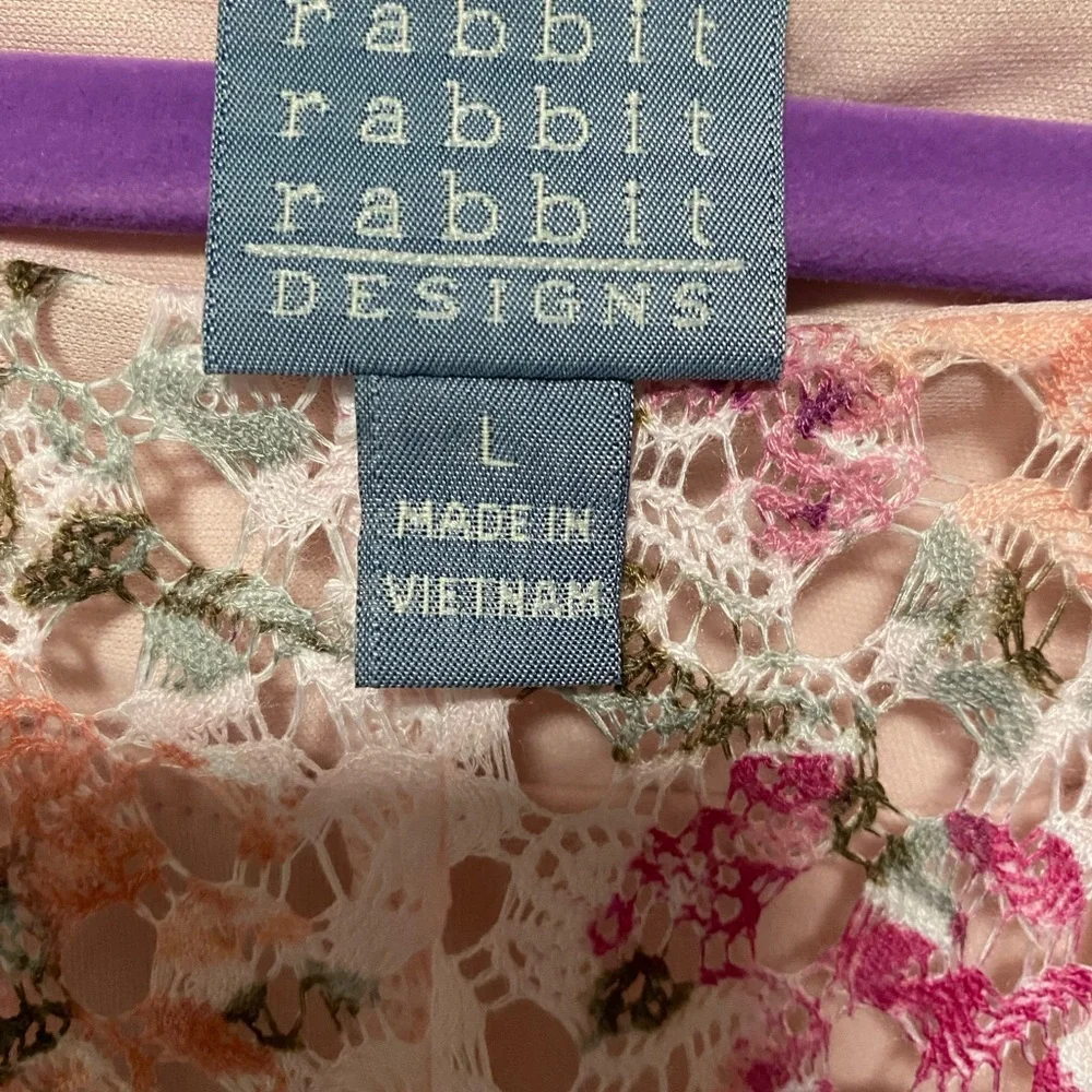 EUC! Rabbit Rabbit Rabbit Pink Floral Lace-Texture Long Sleeve Midi Dress Large - Picture 3 of 4